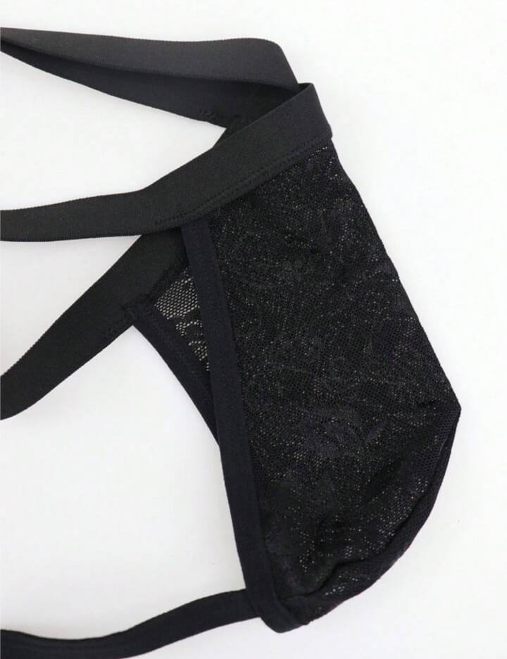 Noir Lace Cross-Strap Thong